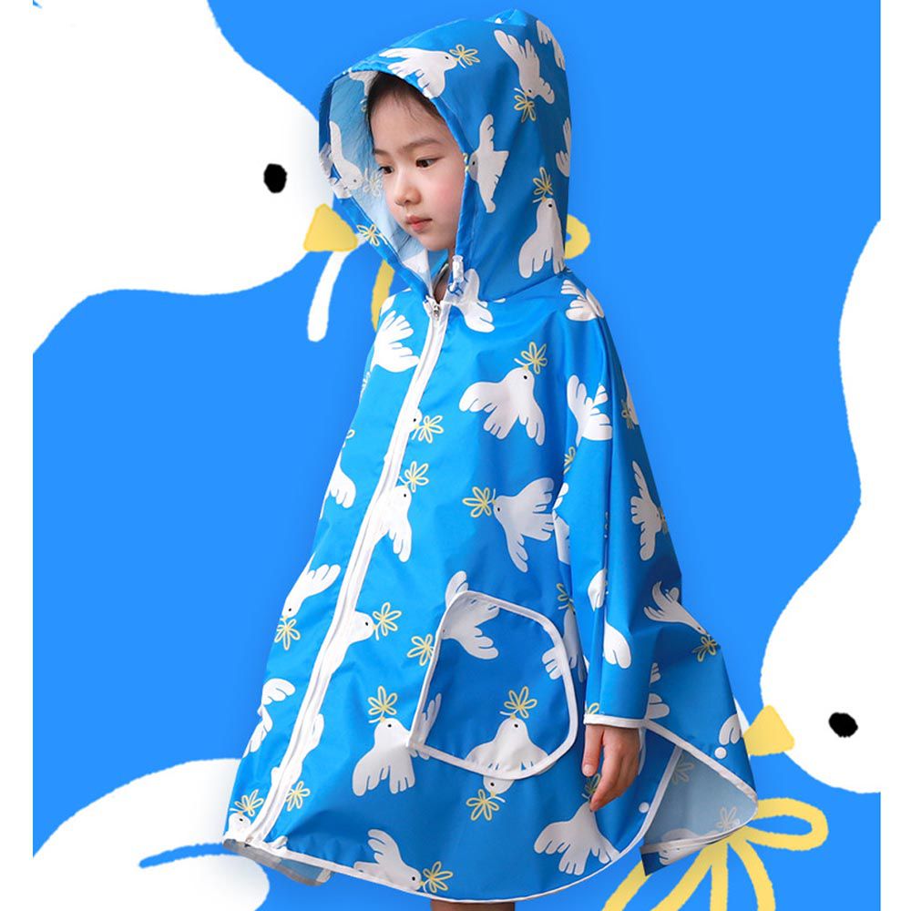 韓國 Bebe Chouette - (有帽繩)防風連帽兒童斗篷雨衣-和平白鴿