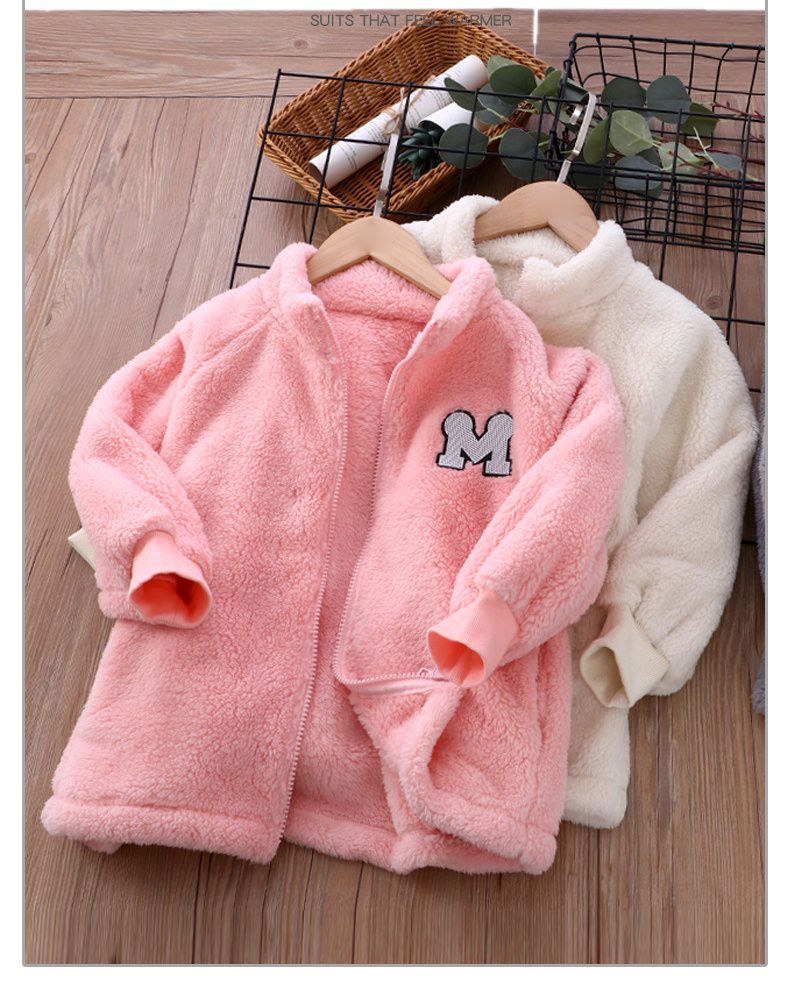 加厚保暖舒絨棉長袖外套-英文字母M-米白色