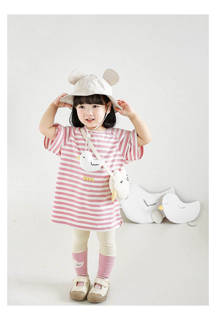 立體條紋休閒短袖上衣-小鴨-粉色