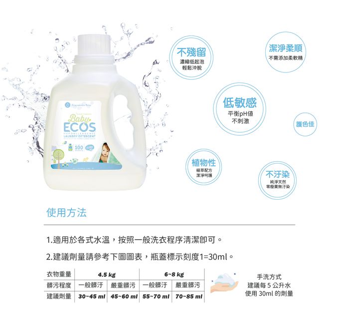 美國 ECOS - 天然溫和嬰幼兒洗衣精-薰衣草洋甘菊-2,960 ml