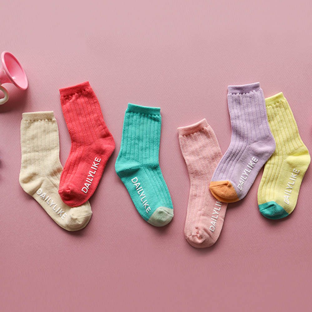 兒童襪子/中筒襪6入組-糖果粉紅