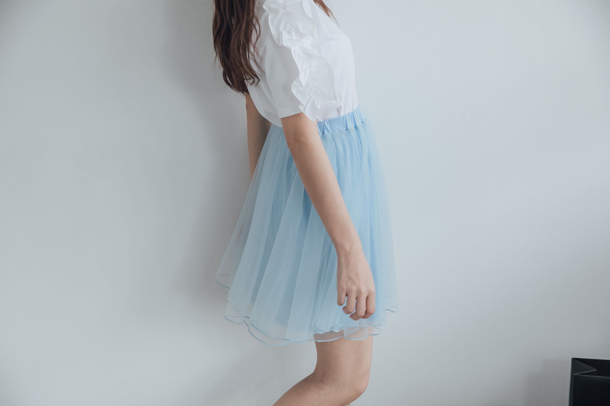 Peachy - 獨家訂製綿柔空氣紗裙-短裙款-Elsa冰藍 (F)