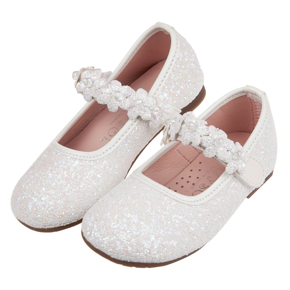 台灣製造 - 閃亮花舞白色兒童公主鞋