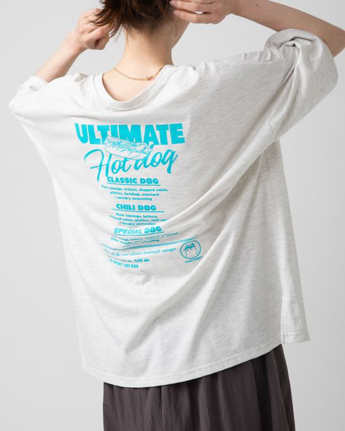 日本 gleam - 幽靈熱狗美式印花寬大風短袖T恤-燕麥灰