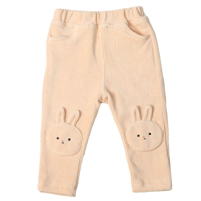 akachan honpo - 10分燈心絨褲-膝蓋圖案-淺卡其色