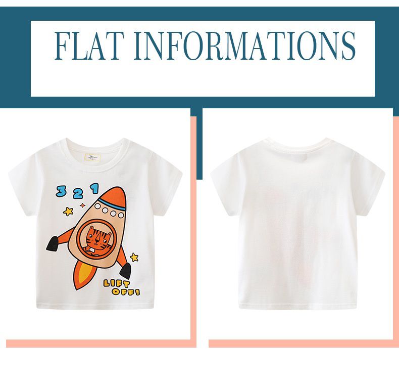 Jumping meters - 棉質圓領短袖上衣-老虎航空火箭-白色