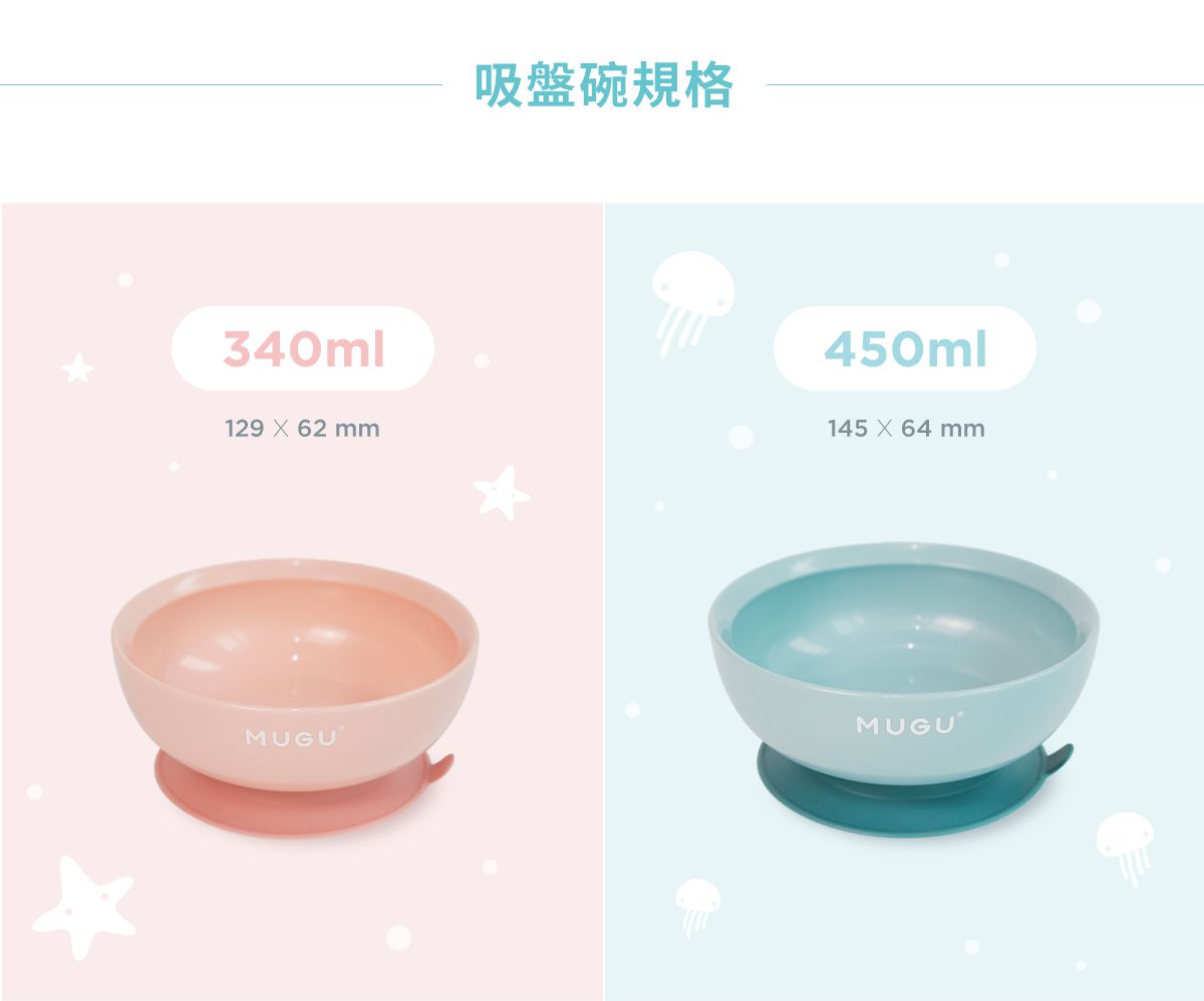 MUGU - 幼兒防漏學習吸盤碗-藍色-340ml