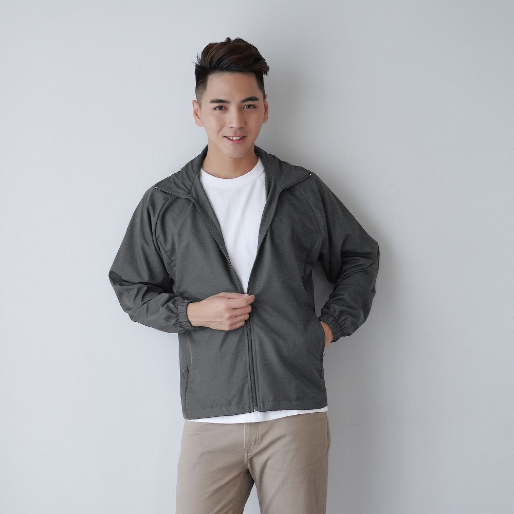 貝柔防風防潑水輕量連帽外套(男)-鐵灰