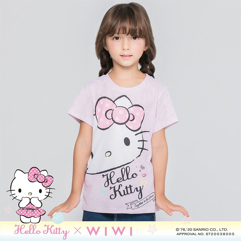 WIWI - 短版-歪頭Hello Kitty防曬排汗涼感衣-童-麻花粉