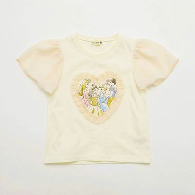 日本 BRANSHES - 迪士尼限定 夢幻雪紡短袖上衣-公主大集合-米黃