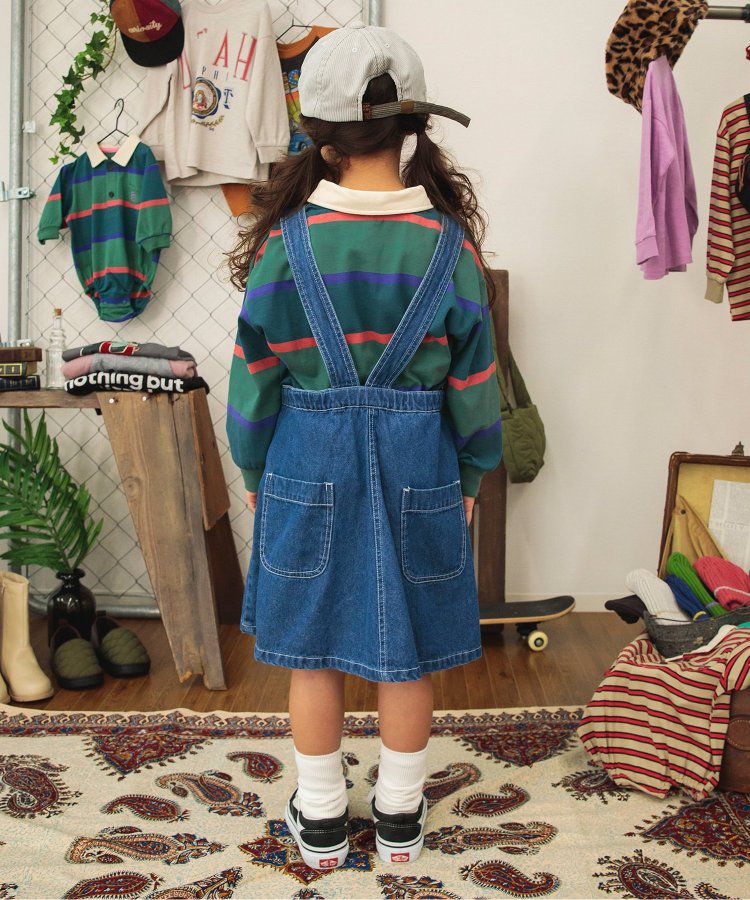 日本 BREEZE - 橄欖球風橫條長袖polo衫-紅卡其