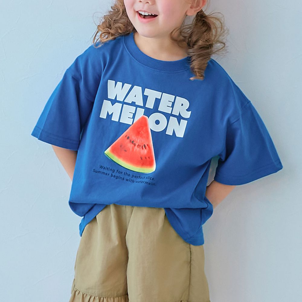 100%棉 美味食物短袖上衣-切片西瓜-皇室藍