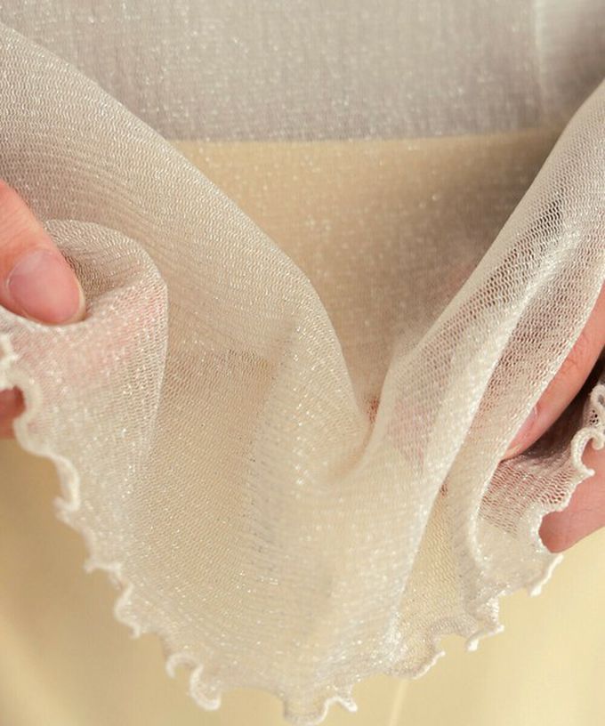 日本 Bab - 華麗微亮透明木耳短袖上衣-(無內裡)-粉紅