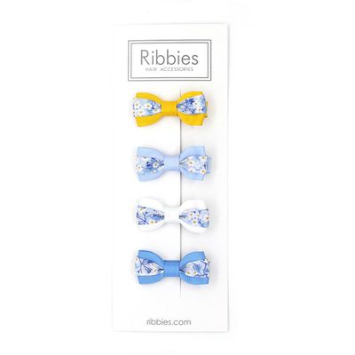 英國 Ribbies - 雙色緞帶蝶蝶結4入組(Mitsi Valeria Blue)