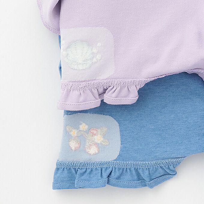 日本 petit main - 可愛荷葉邊短褲-貝殼刺繡-紫