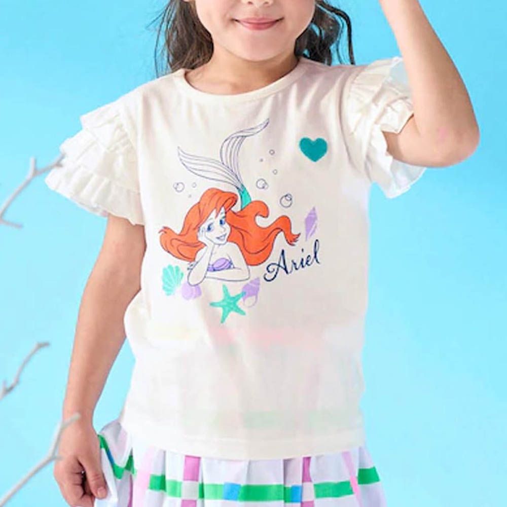 迪士尼 甜美三層荷葉短袖上衣-卡通人物愛麗兒-白