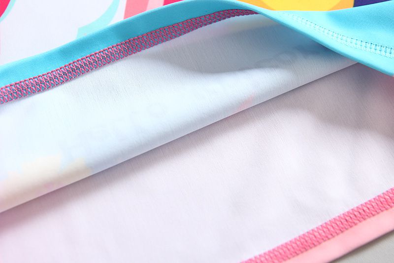 女寶長袖泳裝套裝(附帽子)-條紋+獨角獸-粉色