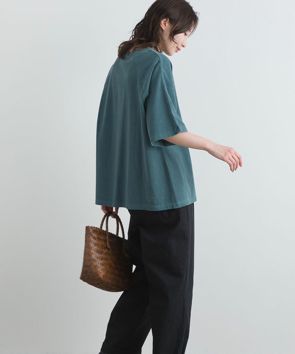 日本女裝代購 - 舒適落肩小口袋五分袖上衣-奶茶棕