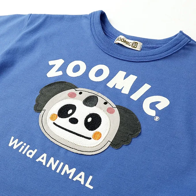 日本 ZOOLAND - 假面小熊層次感天竺棉短袖上衣-無尾熊-藍