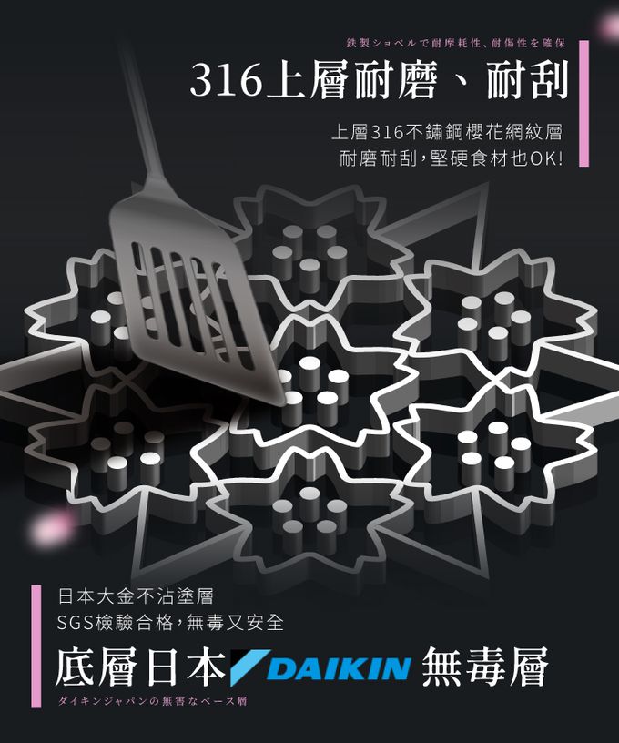 LMG - 316不銹鋼櫻花不沾七層炒鍋(含蓋)-32cm