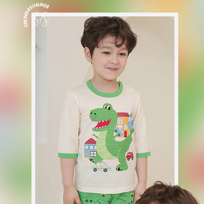 正韓 Puco - 超優質嬰幼兒/兒童七分袖100% 有機純棉家居服/睡衣-暴龍來襲