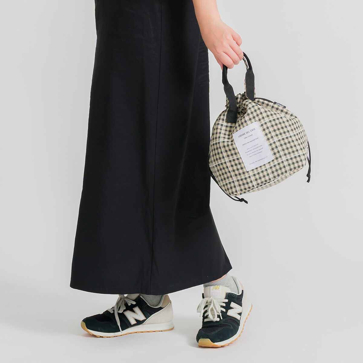 日本代購 - 抽繩束口保溫保冷便當袋-格紋-寶貝藍 (27x19×16cm)