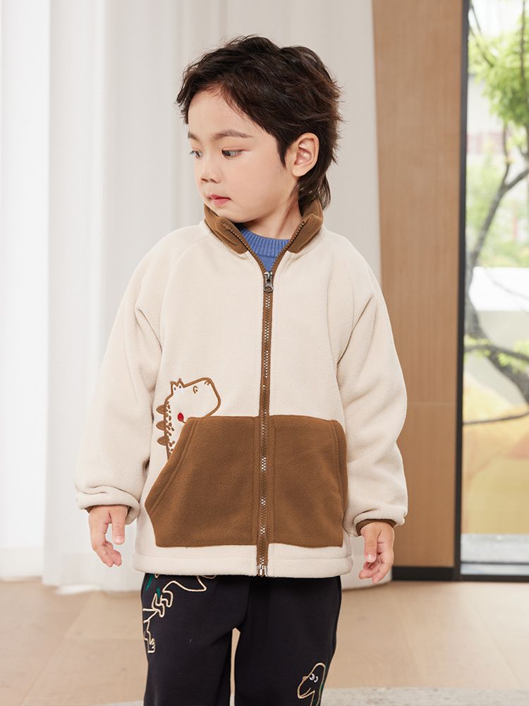 搖粒絨保暖兒童外套-恐龍-藍色