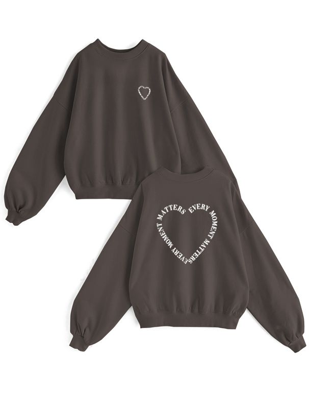 日本 GRL - 落肩圓領磨毛大學T-英文字母愛心-奶油杏 (F)