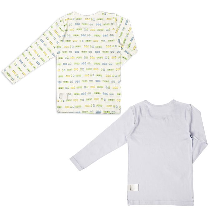 akachan honpo - 長袖圓領速乾上衣-2件組 電車-淺藍色