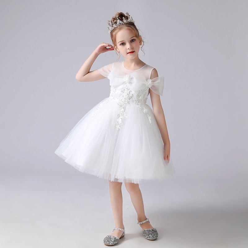 蕾絲網紗無袖澎澎紗裙-白色