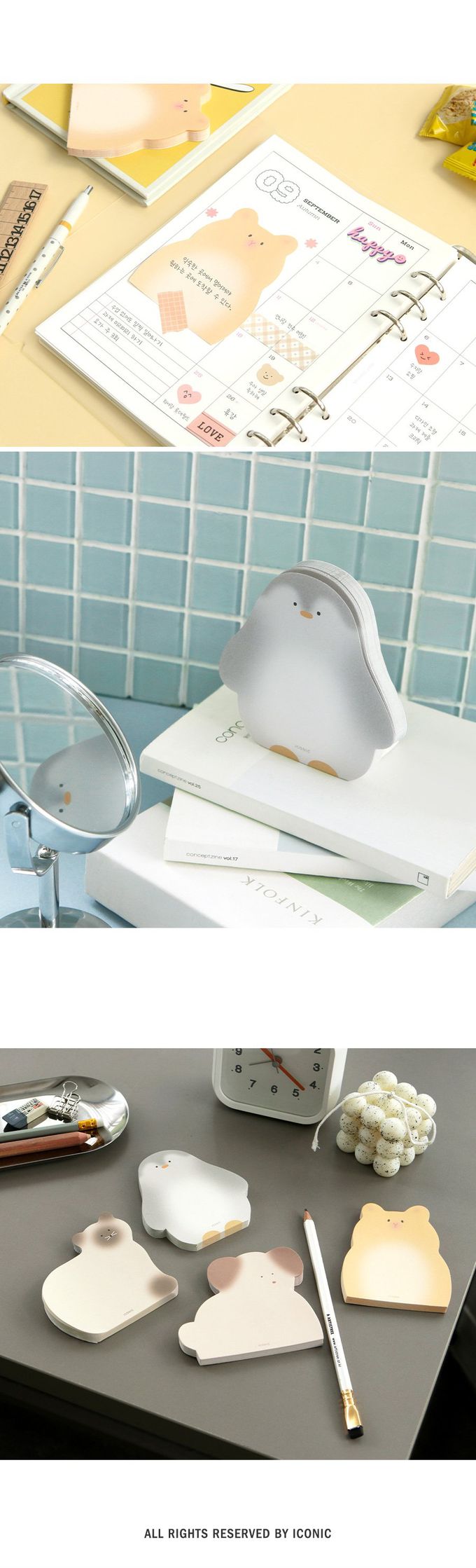 韓國 ICONIC - 韓國製可愛動物便條紙-企鵝-60張/本