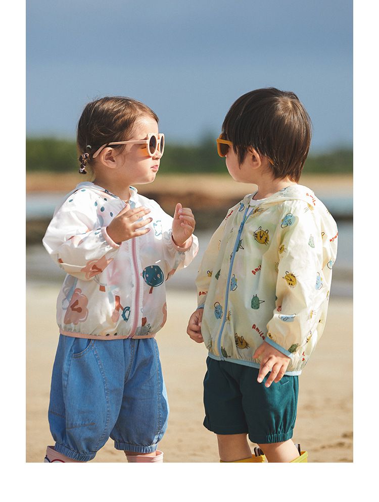 輕薄防風連帽外套-動物樂園-藍色