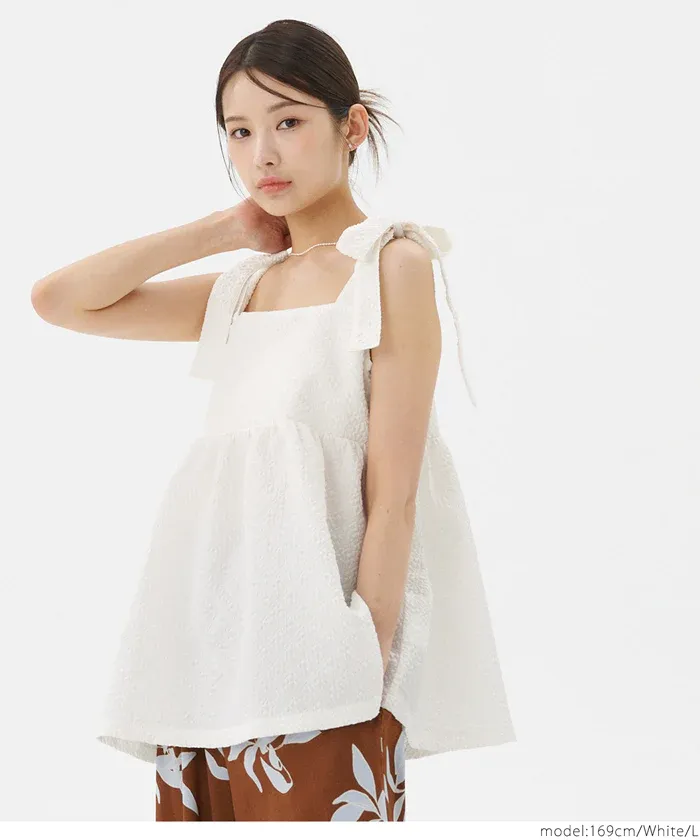 日本 COCA - 浪漫紐結平口無袖上衣-點點-黑