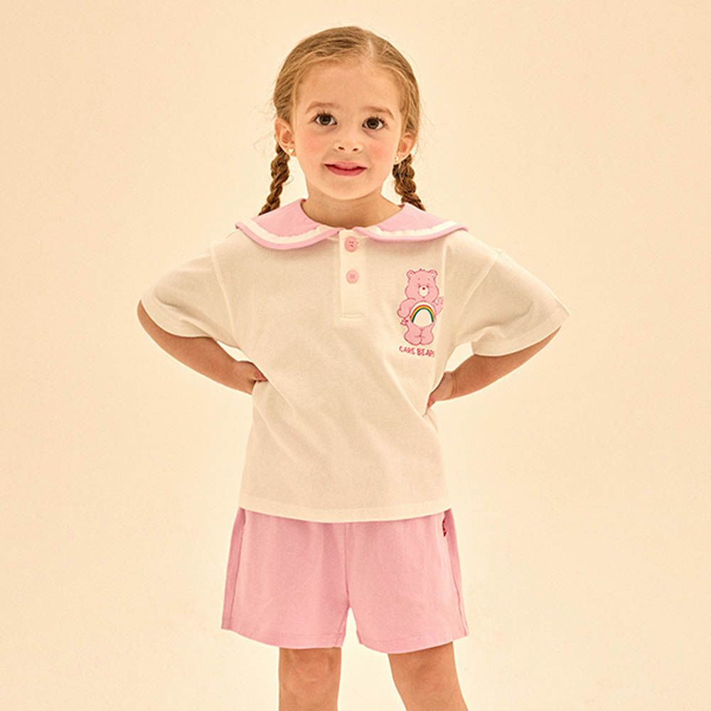 聯名款彩虹熊水手翻領短袖套裝-粉