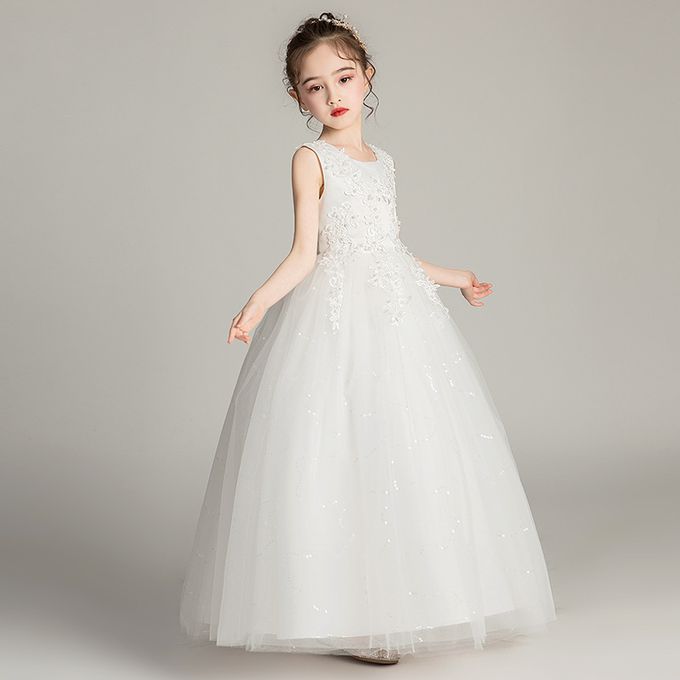 立體雕花緞面長禮服-白色