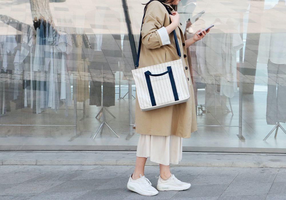 韓國 Conitale - 大容量多隔層媽媽包/推車收納袋-線條杏 (35X28X15cm)