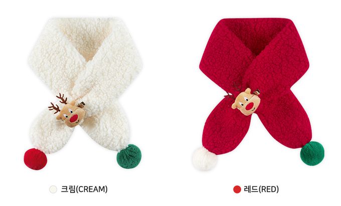 韓國 WALTON kids - 羊羔絨麋鹿裝飾圍巾/聖誕-奶油 (FREE)