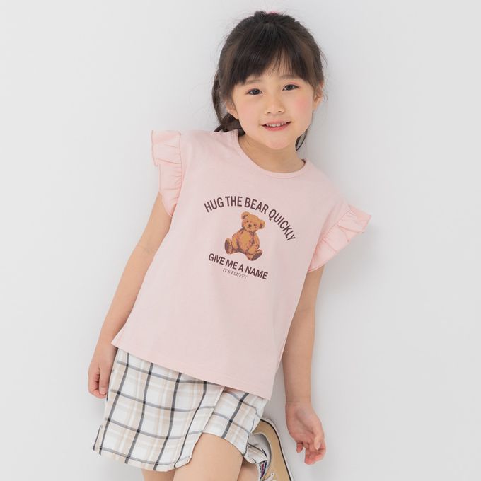 日本 Chil2 - 100%棉 荷葉邊女孩印花短袖上衣-櫻桃-白