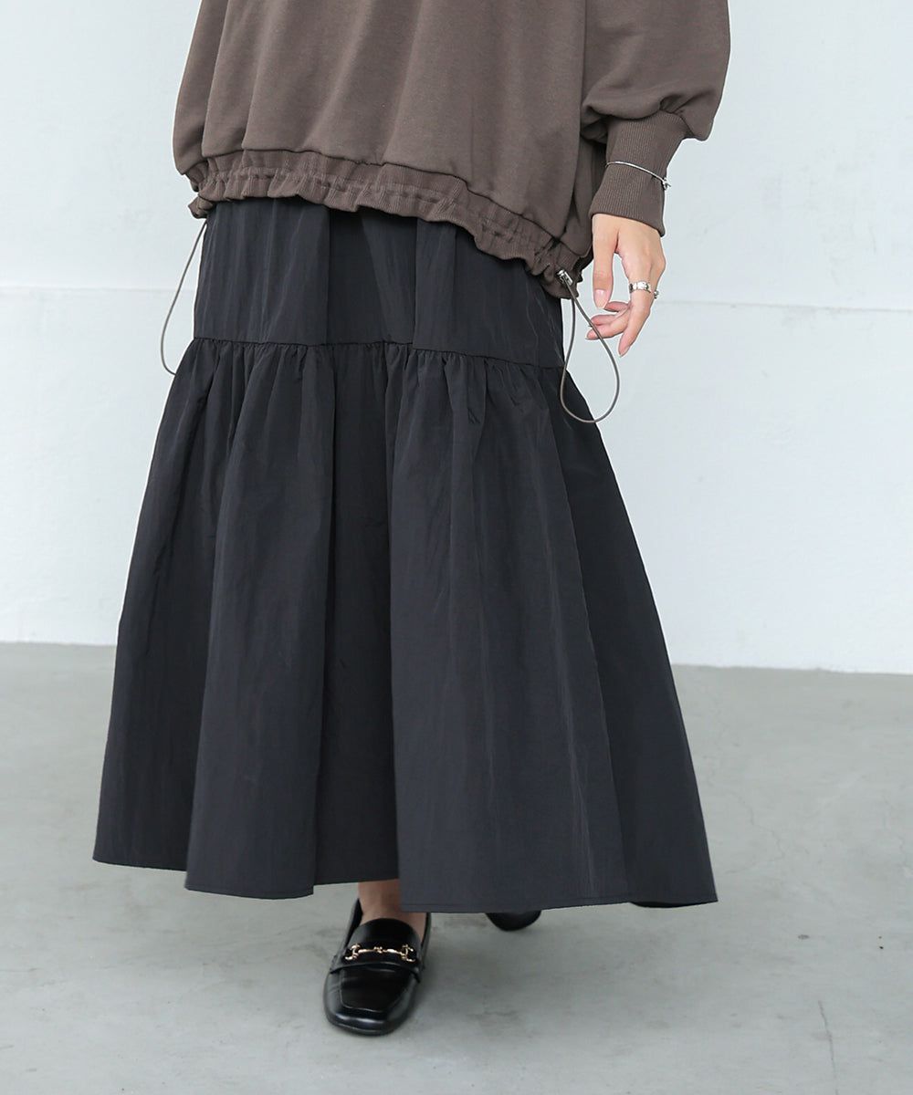 日本 Bab - 假二件拼接休閒束口長袖洋裝-咖棕系