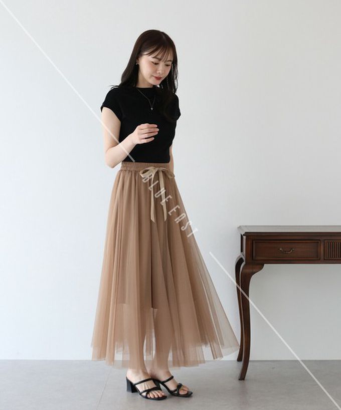 日本 BLUE EAST - 浪漫豐盈蝴蝶結綁帶薄紗裙-素色-白