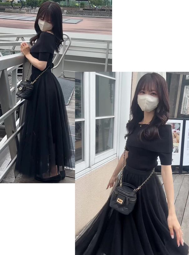 日本 GRL - 飄逸顯瘦雙層傘紗裙-灰摩卡 (M)