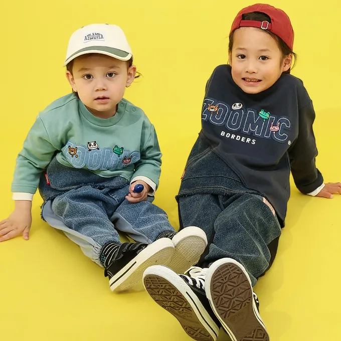 日本 ZOOLAND - 丹寧風小熊裏毛長袖上衣-品牌好朋友-薄荷綠