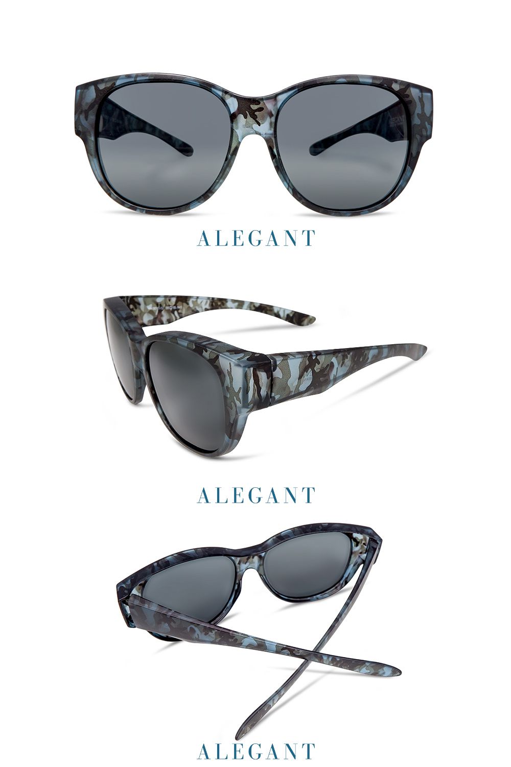 ALEGANT - 低調冰狼灰豹紋全罩式偏光墨鏡│外掛式UV400太陽眼鏡包覆套鏡│車用太陽眼鏡│近視可戴外掛寶麗來墨鏡