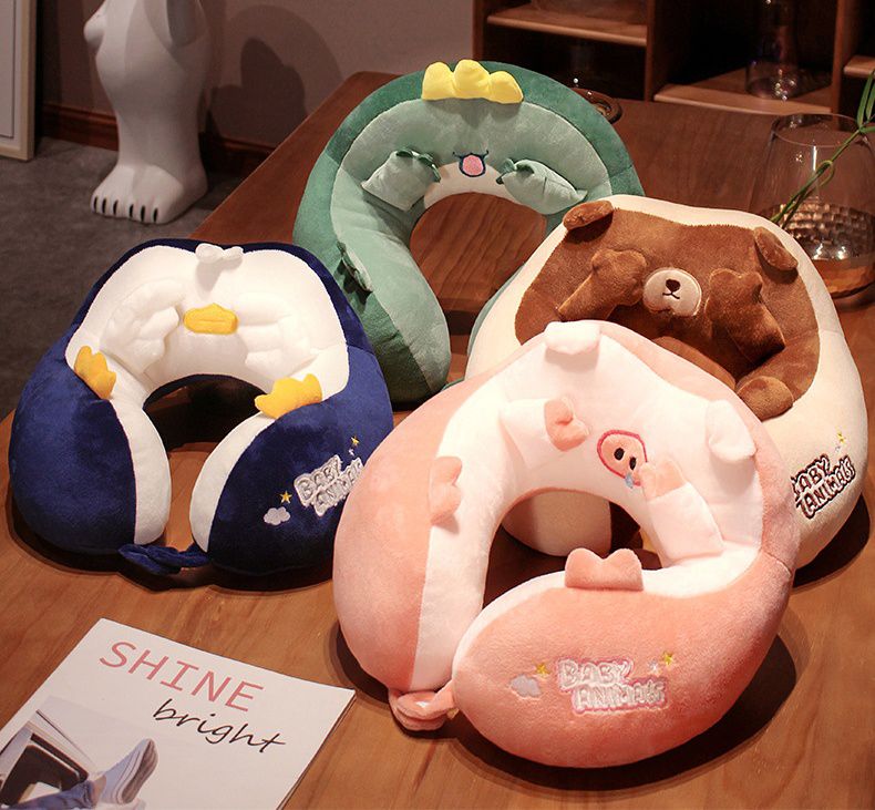 捂臉動物立體造型駝峰頸枕-熊熊-咖啡色 (30x30cm)