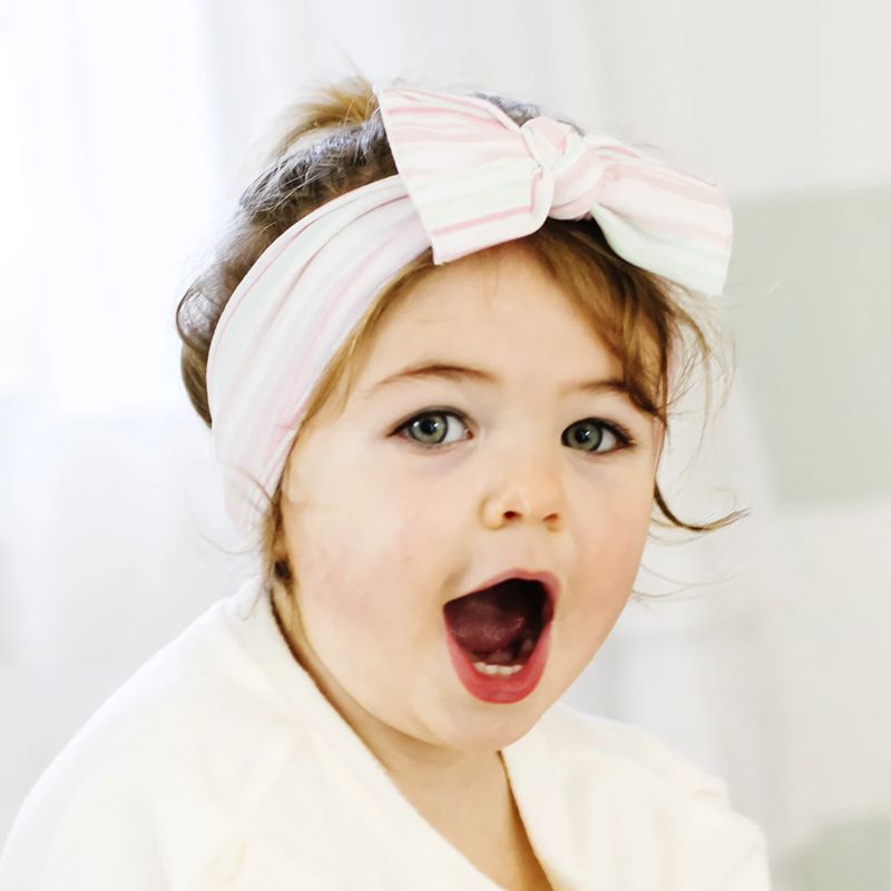 美國baby bling - 純手工極優雅細緻輕柔微彈性/毫無束縛感蝴蝶結髮帶/髮飾_印花經典款-甜蜜條紋