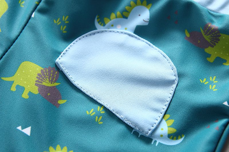 男寶短袖泳裝套裝(附帽子)-微笑恐龍-淺藍+綠