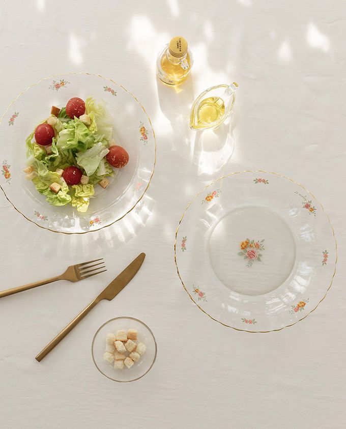 韓國 SSUEIM - 古典玫瑰系列金邊玻璃義大利麵深盤23cm