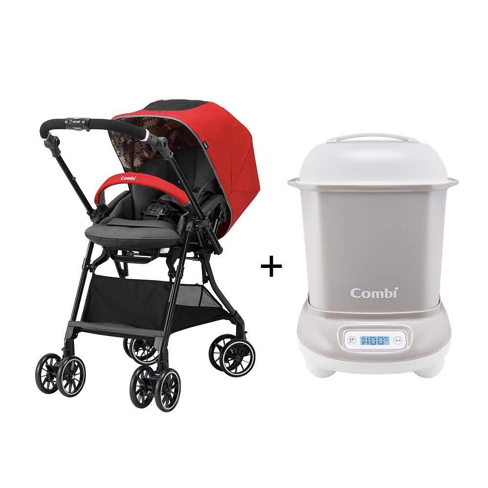 日本 Combi - Sugocal Crown嬰兒手推車-風情紅-1個月~36個月(體重15kg以下) 贈 Pro 360 PLUS消毒烘乾鍋