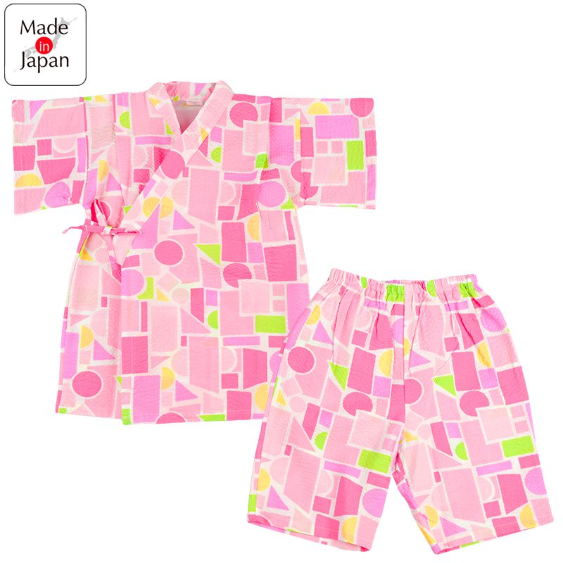 akachan honpo - 兩件式甚平-幾何圖案-粉紅色
