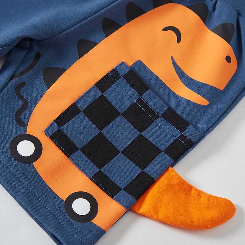 BE TOP - 純棉立體造型休閒短褲-恐龍車車-灰色